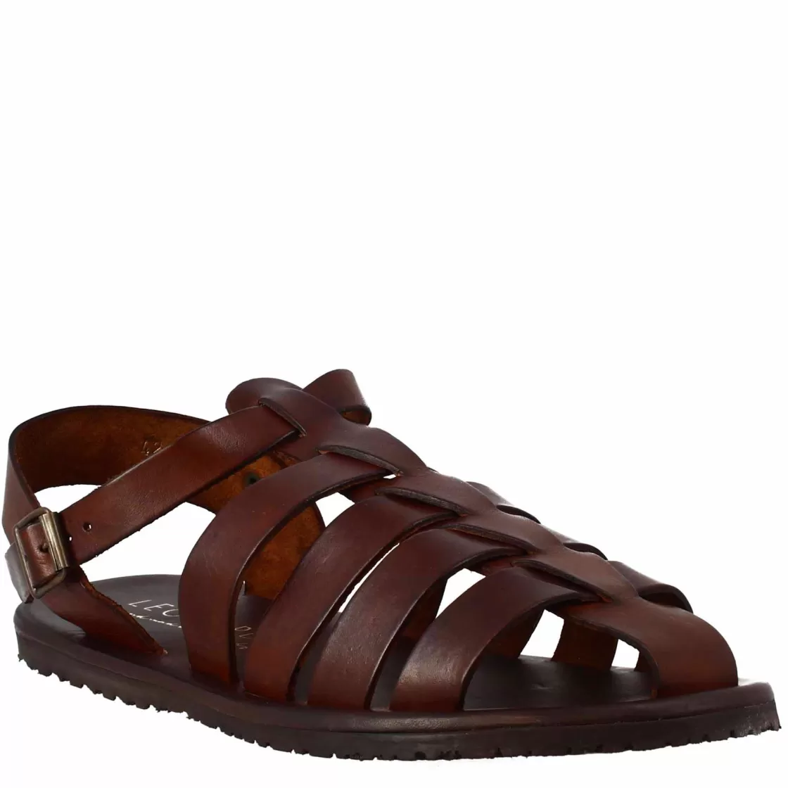 Sale Leonardo Shoes Sandali Francescani Da Uomo Fatti A Mano In Pelle Con Cinturino Alla Caviglia Marrone