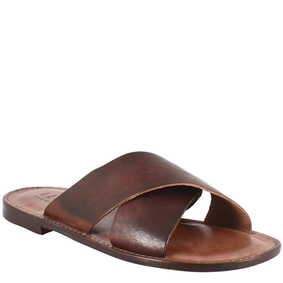 Sale Leonardo Shoes Sandali Gladiatore Da Uomo In Pelle Color Marrone
