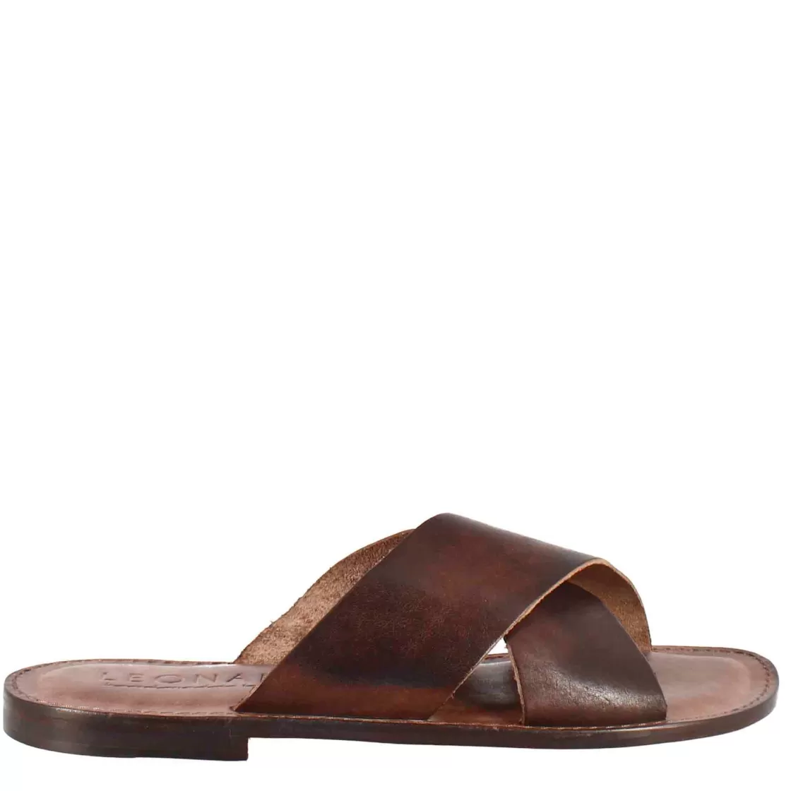 Sale Leonardo Shoes Sandali Gladiatore Da Uomo In Pelle Color Marrone