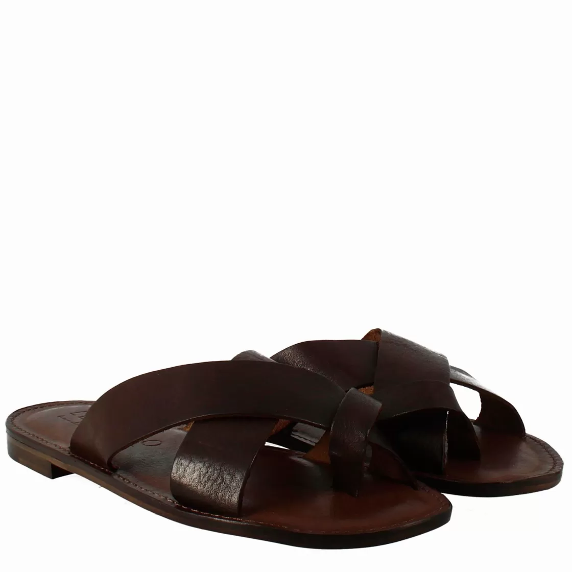 Best Sale Leonardo Shoes Sandali Gladiatore Da Uomo In Pelle Color Caffè Marrone