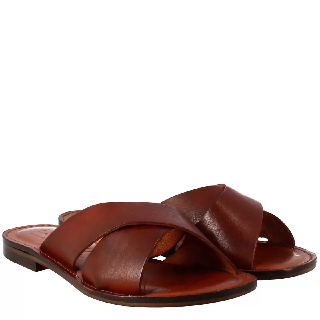 Shop Leonardo Shoes Sandali Incanto Da Donna Stile Romano Antico In Pelle Marrone