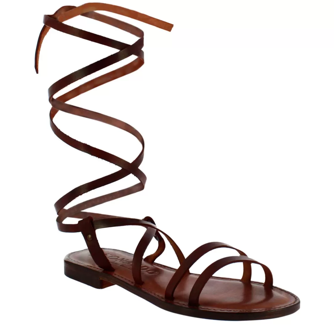 Sale Leonardo Shoes Sandali Lumina Da Donna Stile Romano Antico In Pelle Marrone