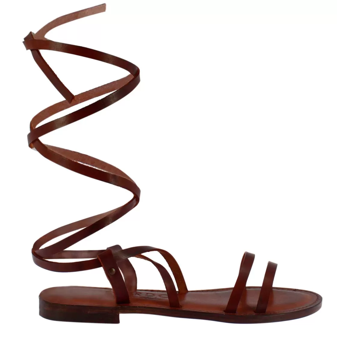 Sale Leonardo Shoes Sandali Lumina Da Donna Stile Romano Antico In Pelle Marrone