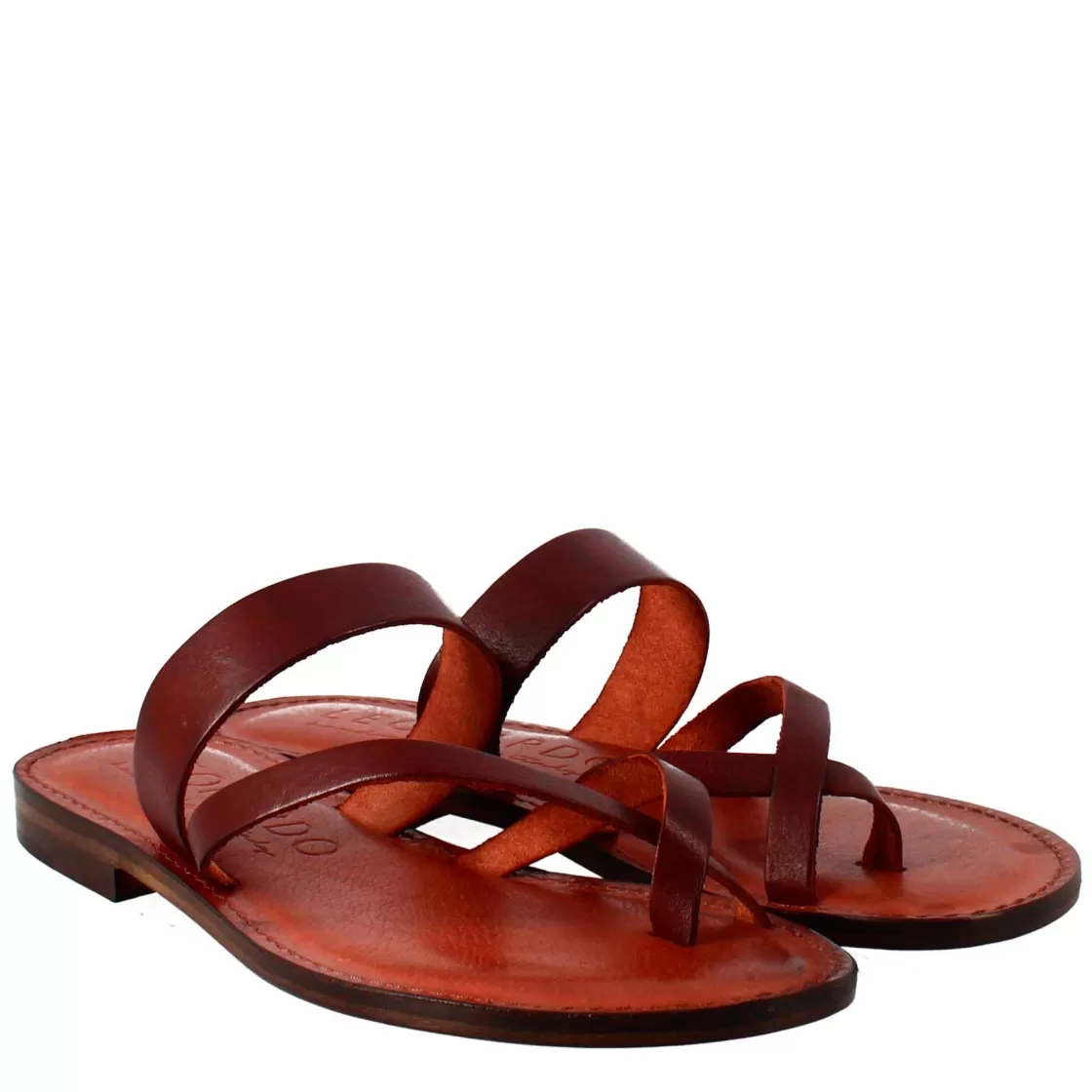 New Leonardo Shoes Sandali Nebula Da Donna Stile Romano Antico In Pelle Marrone