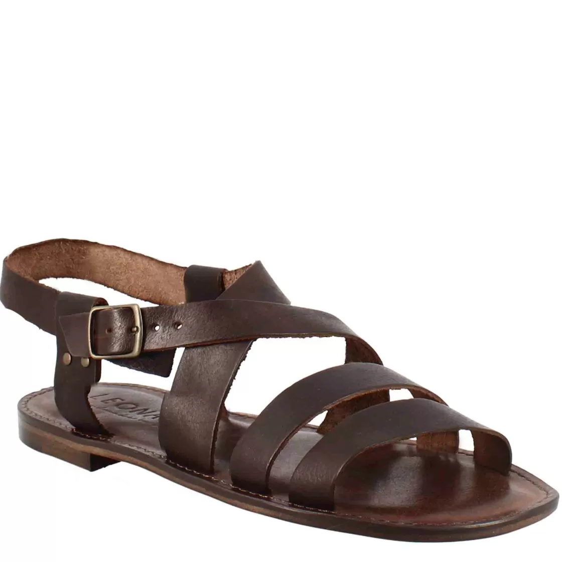Online Leonardo Shoes Sandali Pisa Modello Gladiatore Da Uomo In Pelle Color Marrone