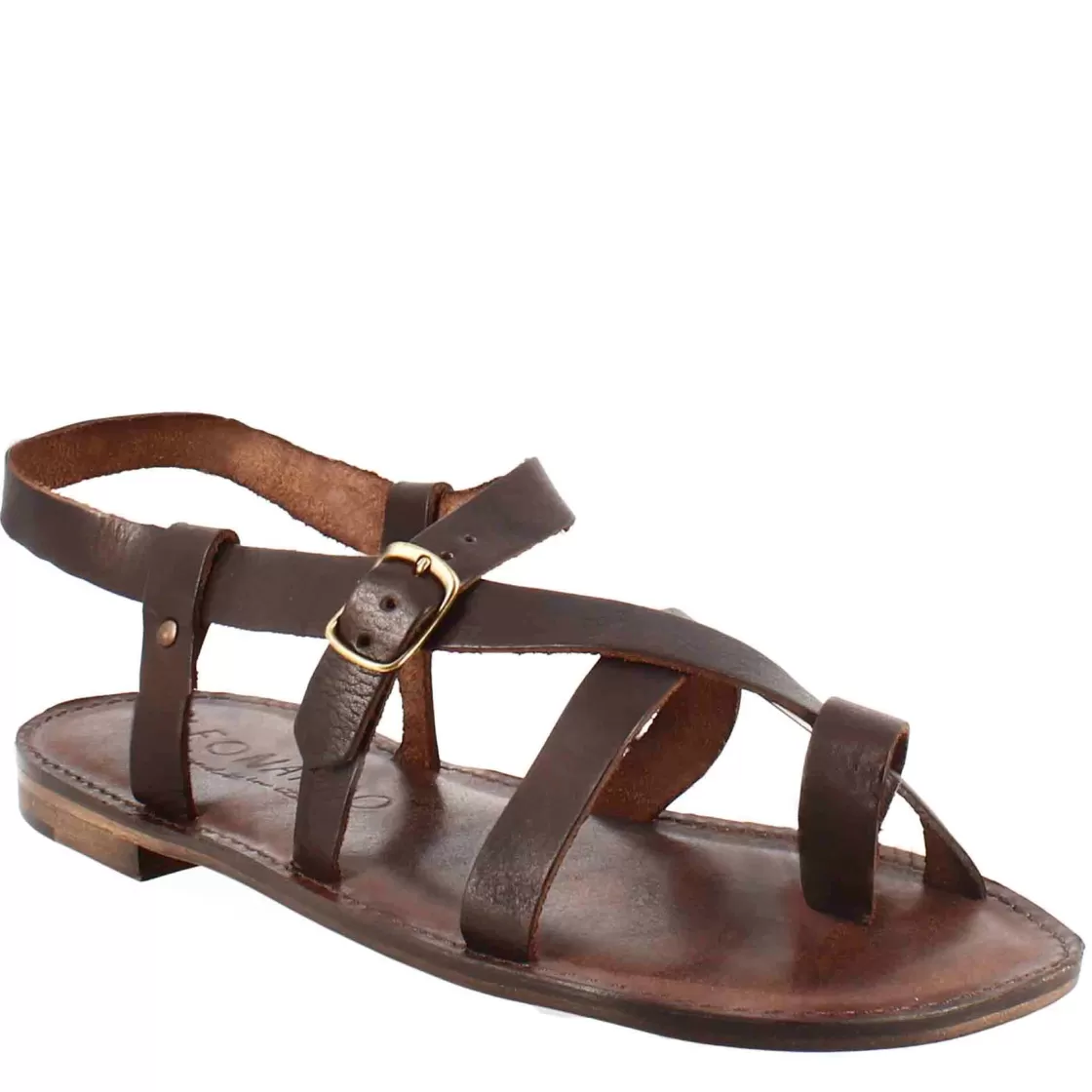 Shop Leonardo Shoes Sandali Rimini Modello Gladiatore Da Uomo In Pelle Color Marrone