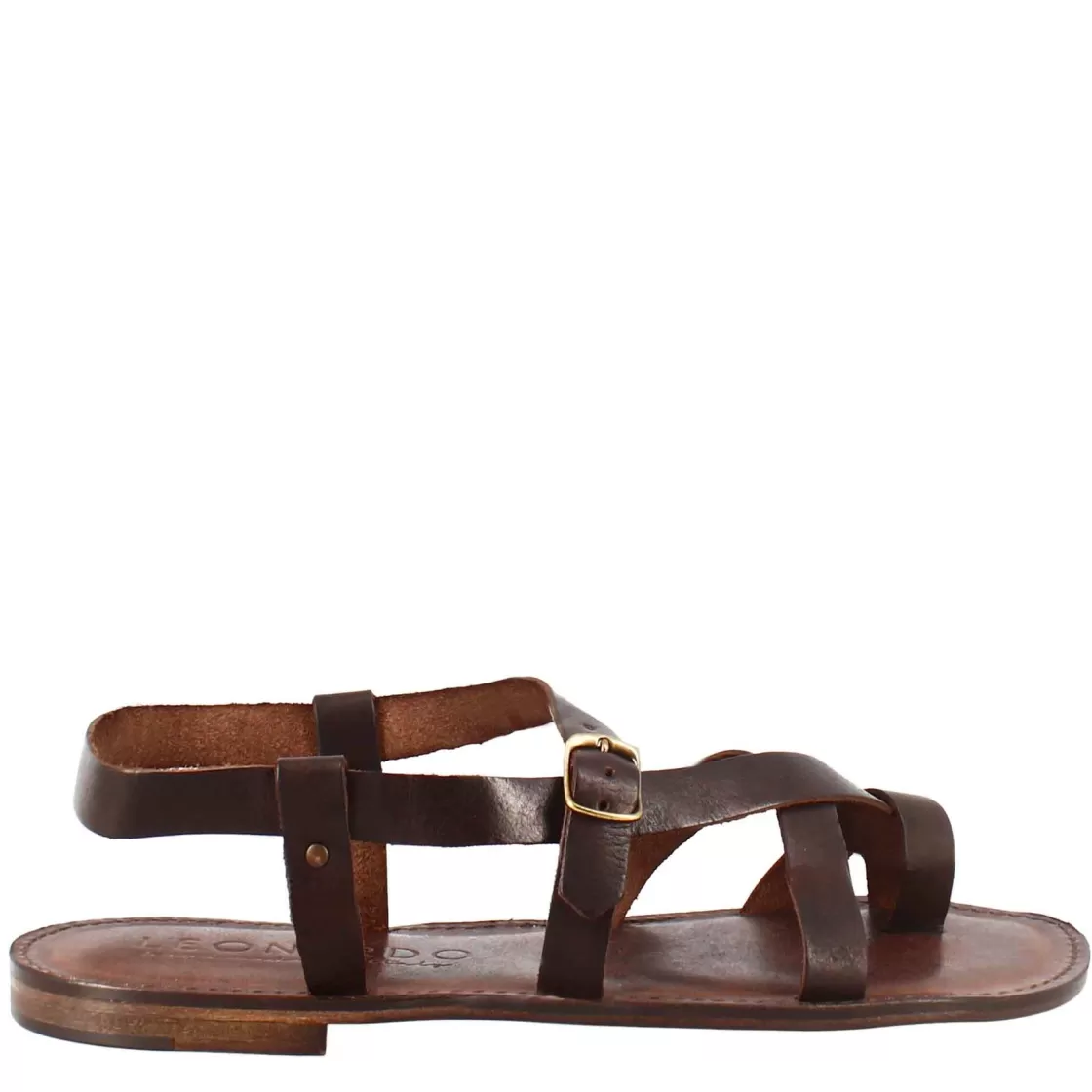 Shop Leonardo Shoes Sandali Rimini Modello Gladiatore Da Uomo In Pelle Color Marrone
