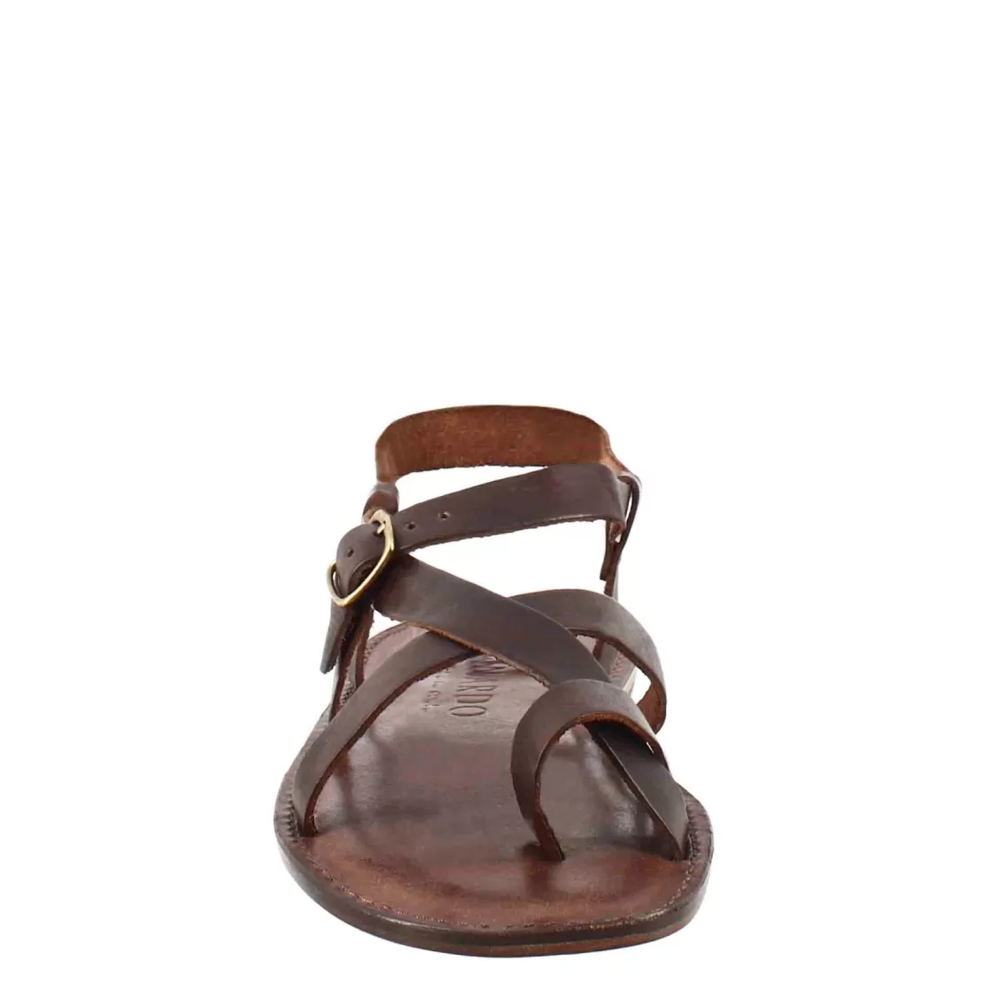 Shop Leonardo Shoes Sandali Rimini Modello Gladiatore Da Uomo In Pelle Color Marrone