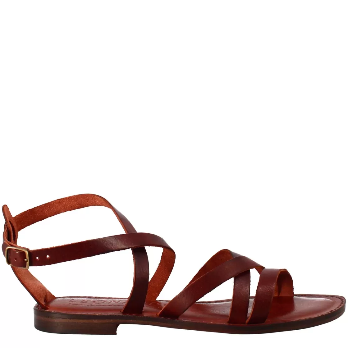 Store Leonardo Shoes Sandali Sinfonia Da Donna Stile Romano Antico In Pelle Marrone