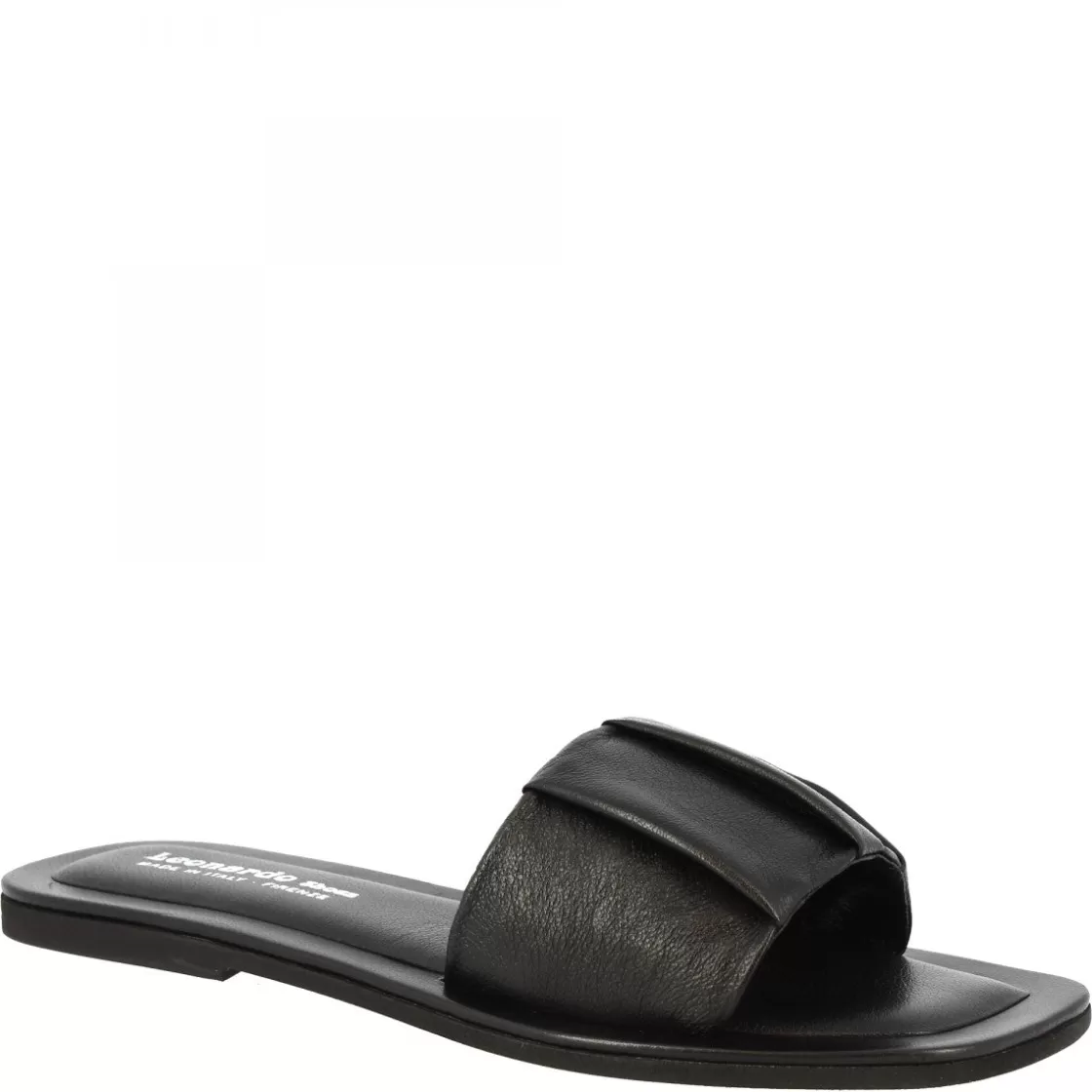Flash Sale Leonardo Shoes Sandali Slip-on Da Donna Fascia Larga Con Pieghe Fatti A Mano In Nappa Nera Nero
