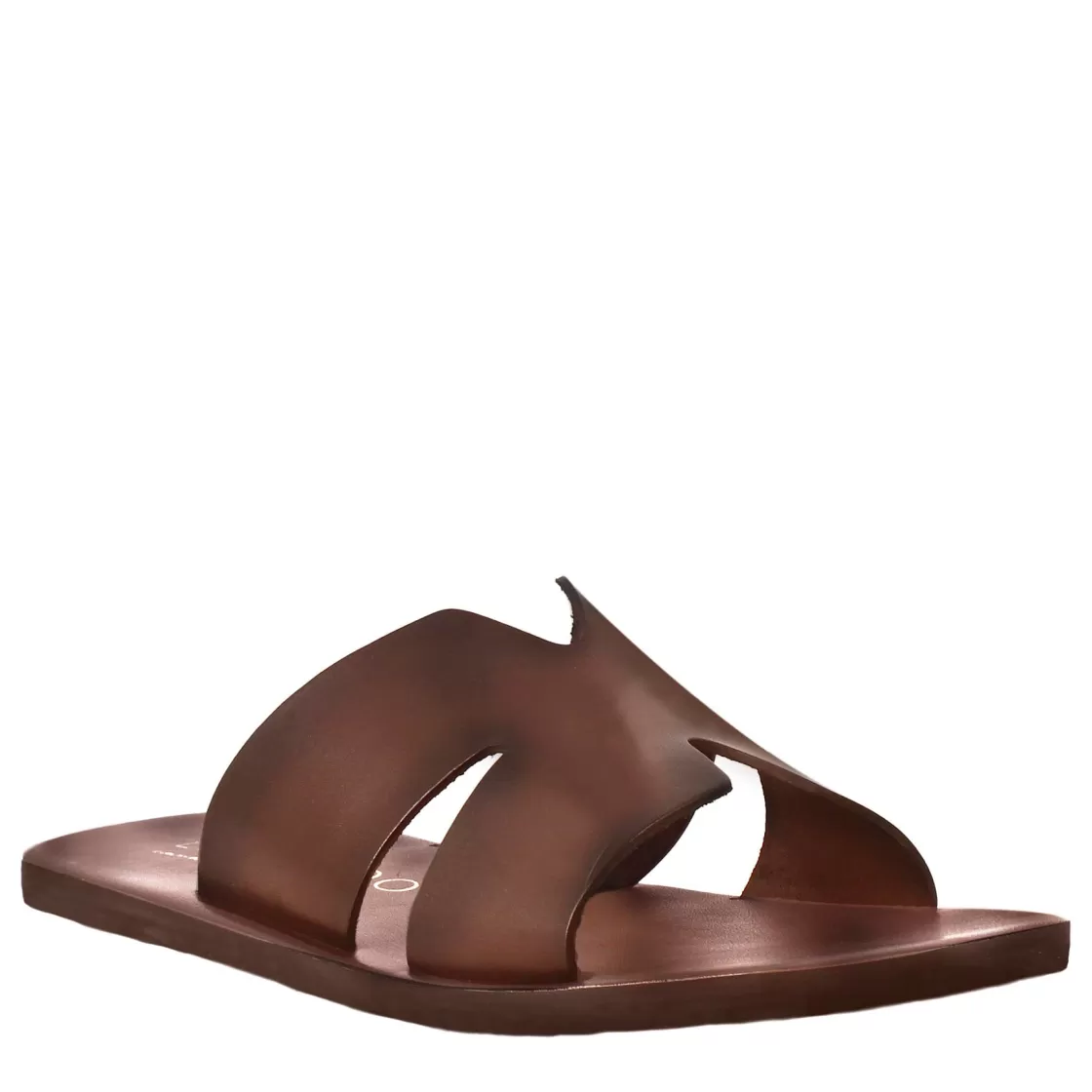 Outlet Leonardo Shoes Sandali Uomo A H In Pelle Colore Fatti A Mano Marrone