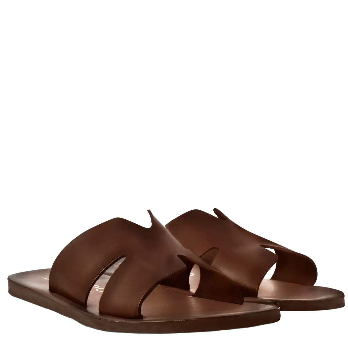 Outlet Leonardo Shoes Sandali Uomo A H In Pelle Colore Fatti A Mano Marrone