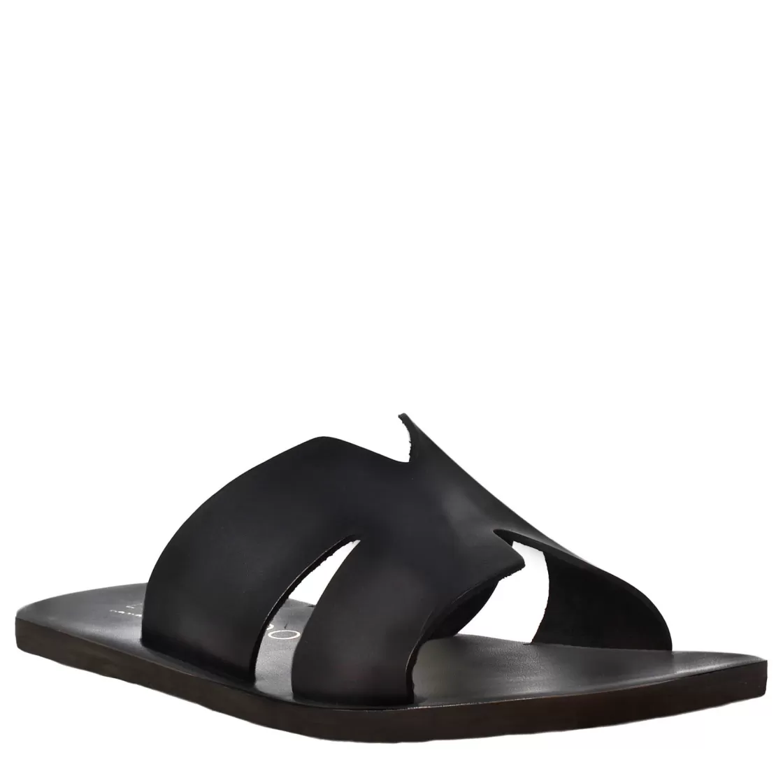 Fashion Leonardo Shoes Sandali Uomo A H In Pelle Colore Fatti A Mano Nero
