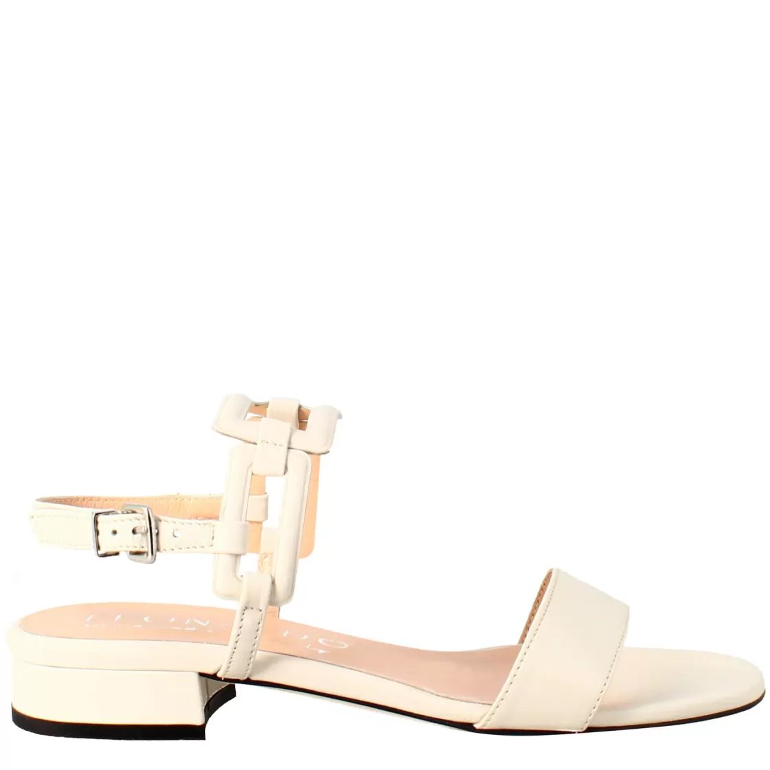 Cheap Leonardo Shoes Sandalo Aperto Da Donna Con Tacco Basso In Pelle Colore Crema Beige