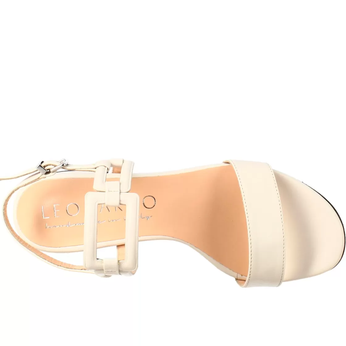 Cheap Leonardo Shoes Sandalo Aperto Da Donna Con Tacco Basso In Pelle Colore Crema Beige
