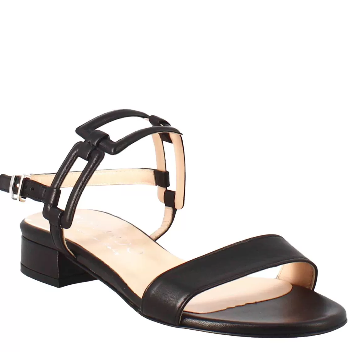 Best Leonardo Shoes Sandalo Aperto Da Donna Con Tacco Basso In Pelle Effetto Glitter Colore Nero