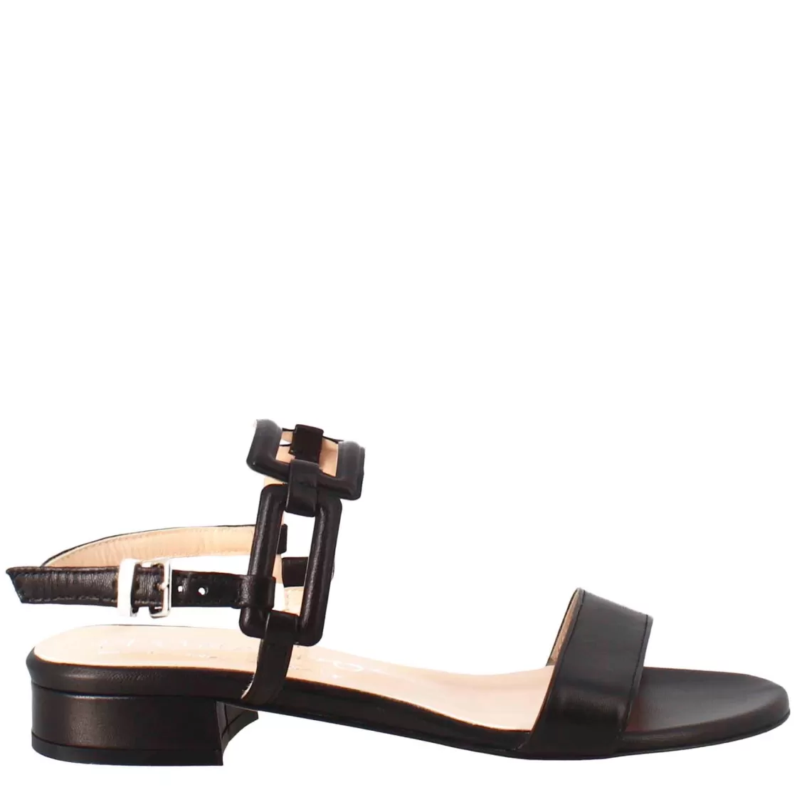 Best Leonardo Shoes Sandalo Aperto Da Donna Con Tacco Basso In Pelle Effetto Glitter Colore Nero