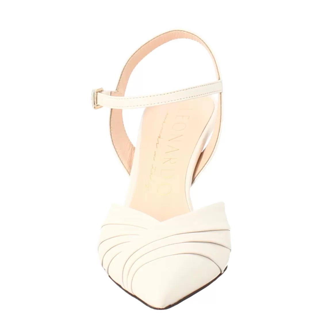 New Leonardo Shoes Sandalo Chiuso Da Donna A Punta In Pelle Plissè Con Tacco Alto Beige