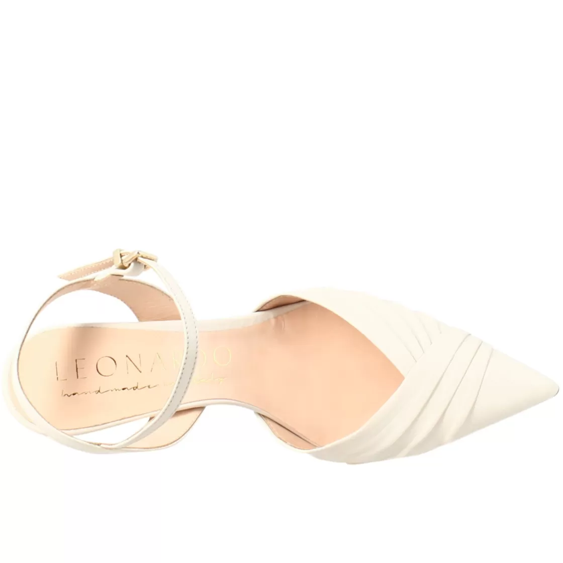 New Leonardo Shoes Sandalo Chiuso Da Donna A Punta In Pelle Plissè Con Tacco Alto Beige
