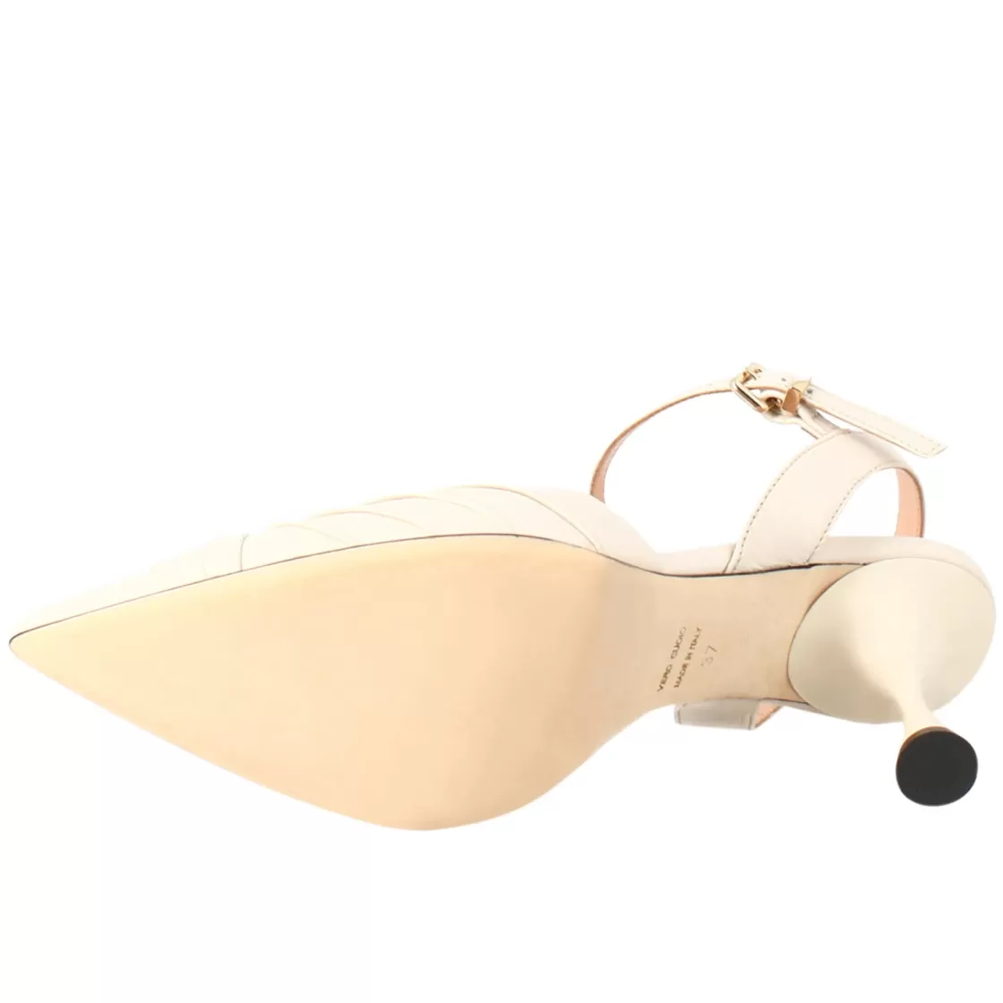 New Leonardo Shoes Sandalo Chiuso Da Donna A Punta In Pelle Plissè Con Tacco Alto Beige