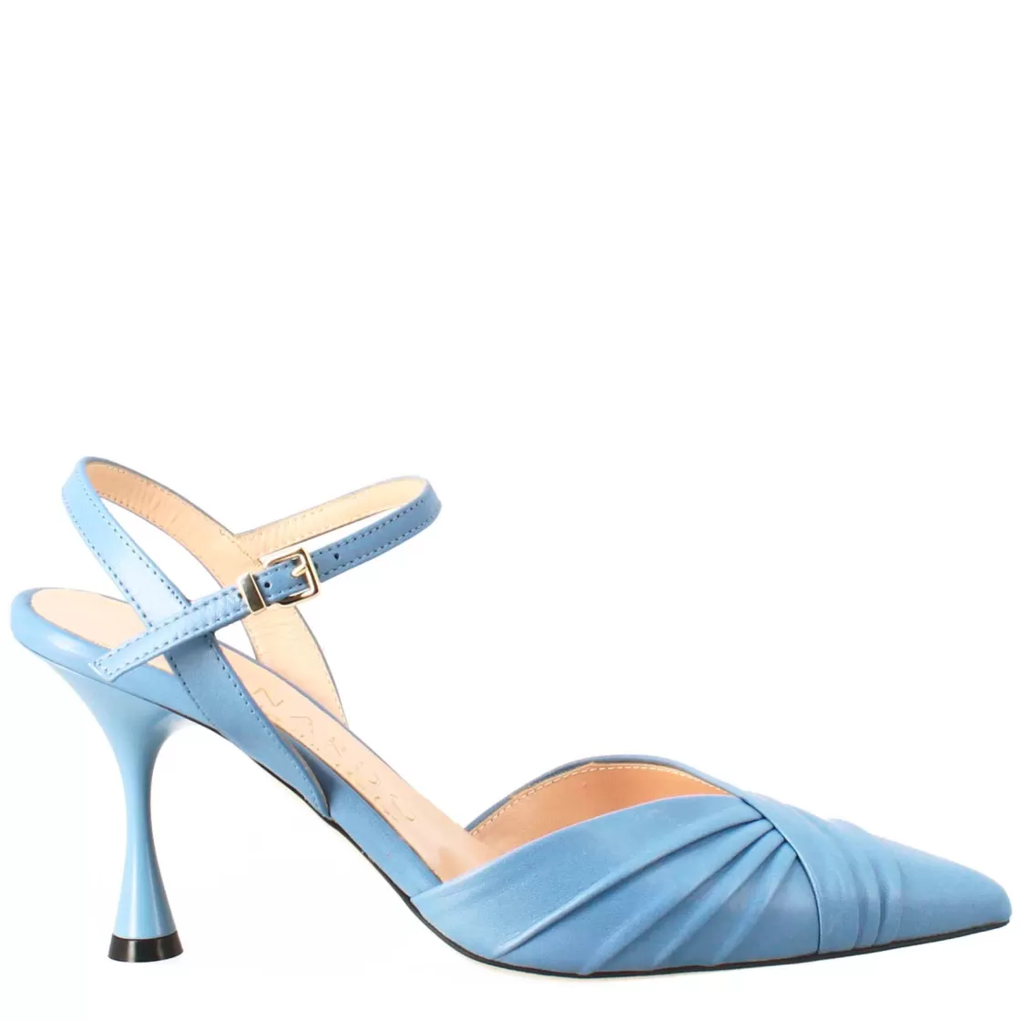 New Leonardo Shoes Sandalo Chiuso Da Donna A Punta In Pelle Plissè Colore Con Tacco Alto Celeste