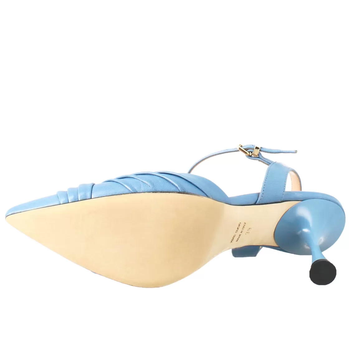 New Leonardo Shoes Sandalo Chiuso Da Donna A Punta In Pelle Plissè Colore Con Tacco Alto Celeste