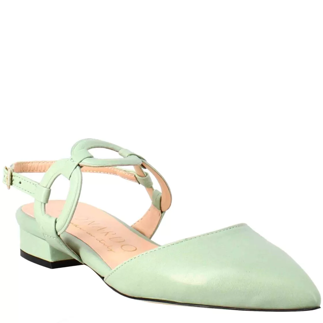 Hot Leonardo Shoes Sandalo Chiuso Tacco Medio Da Donna A Punta In Pelle Colore Verde