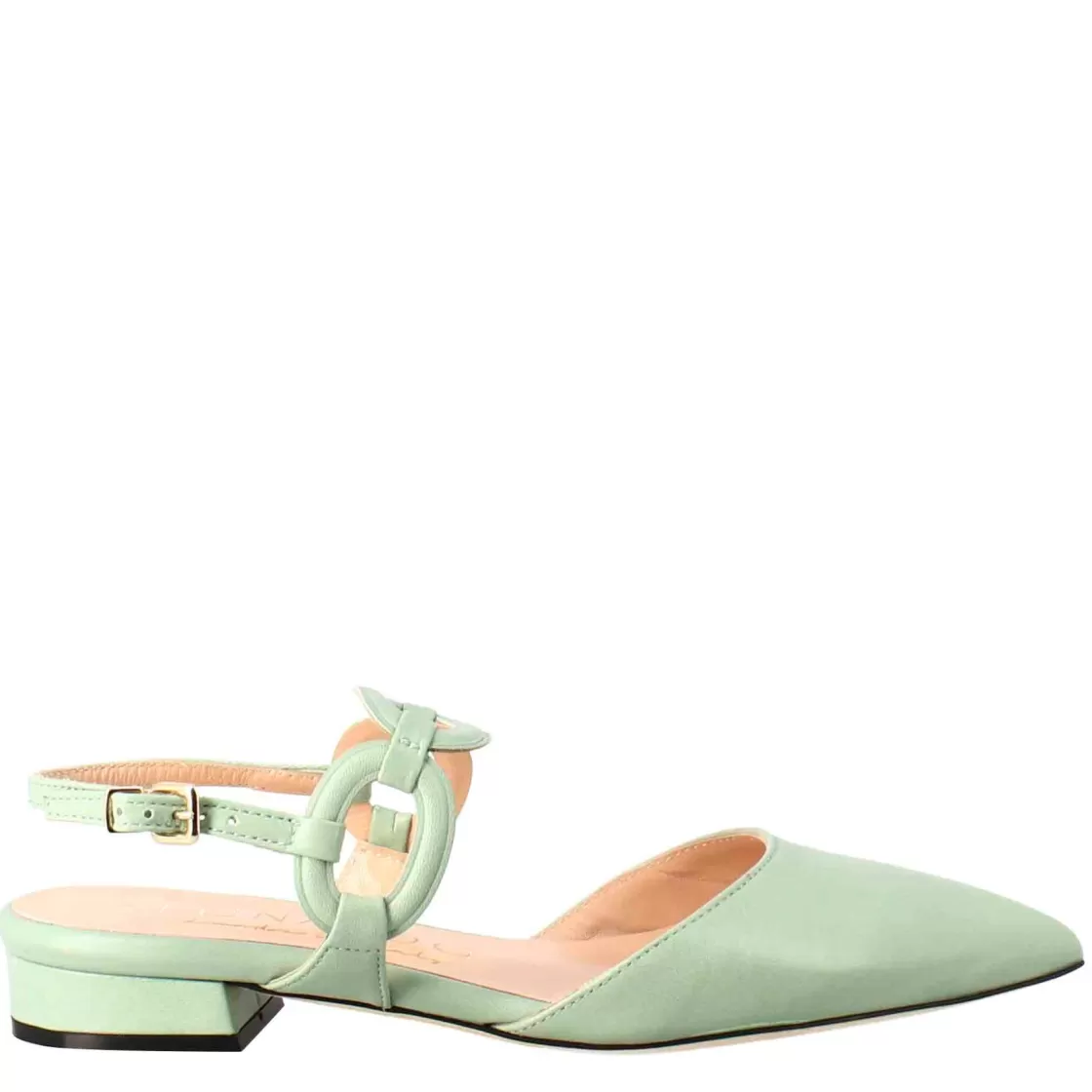 Hot Leonardo Shoes Sandalo Chiuso Tacco Medio Da Donna A Punta In Pelle Colore Verde
