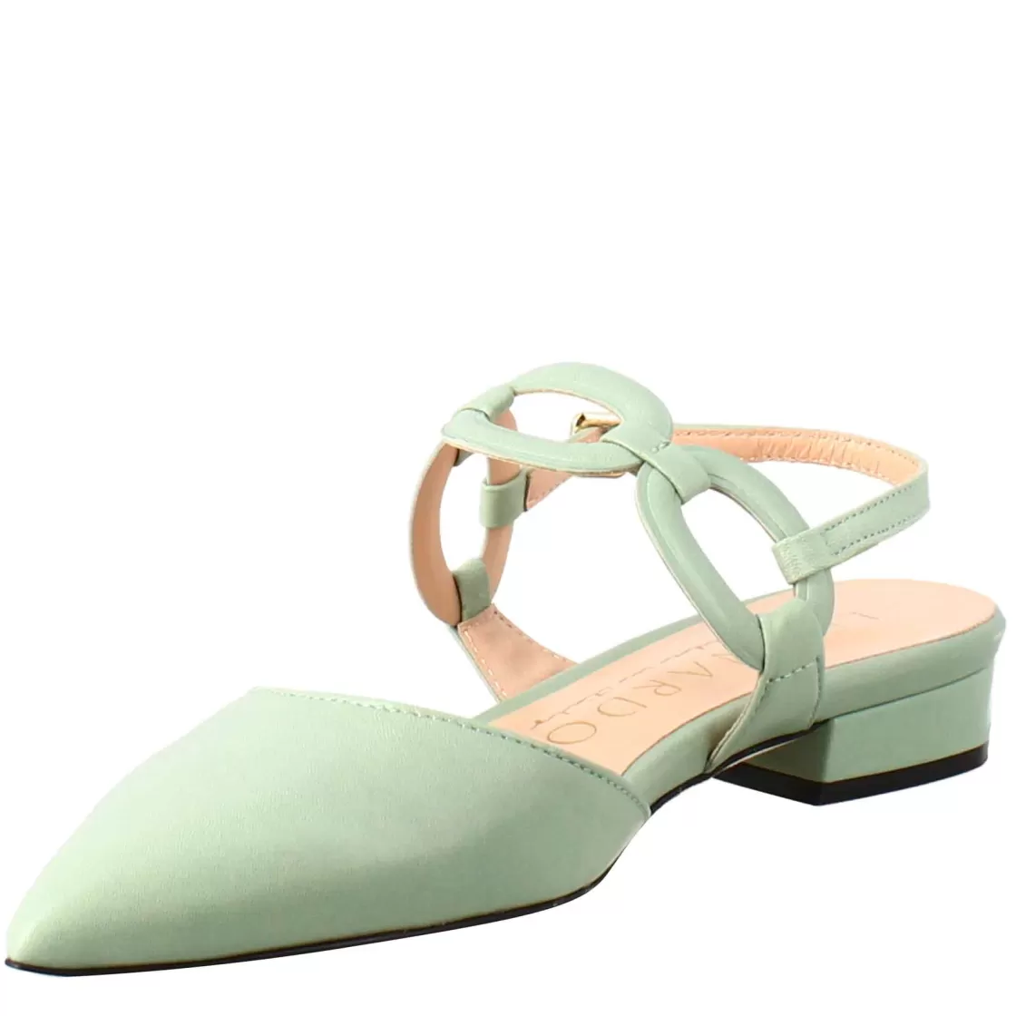 Hot Leonardo Shoes Sandalo Chiuso Tacco Medio Da Donna A Punta In Pelle Colore Verde