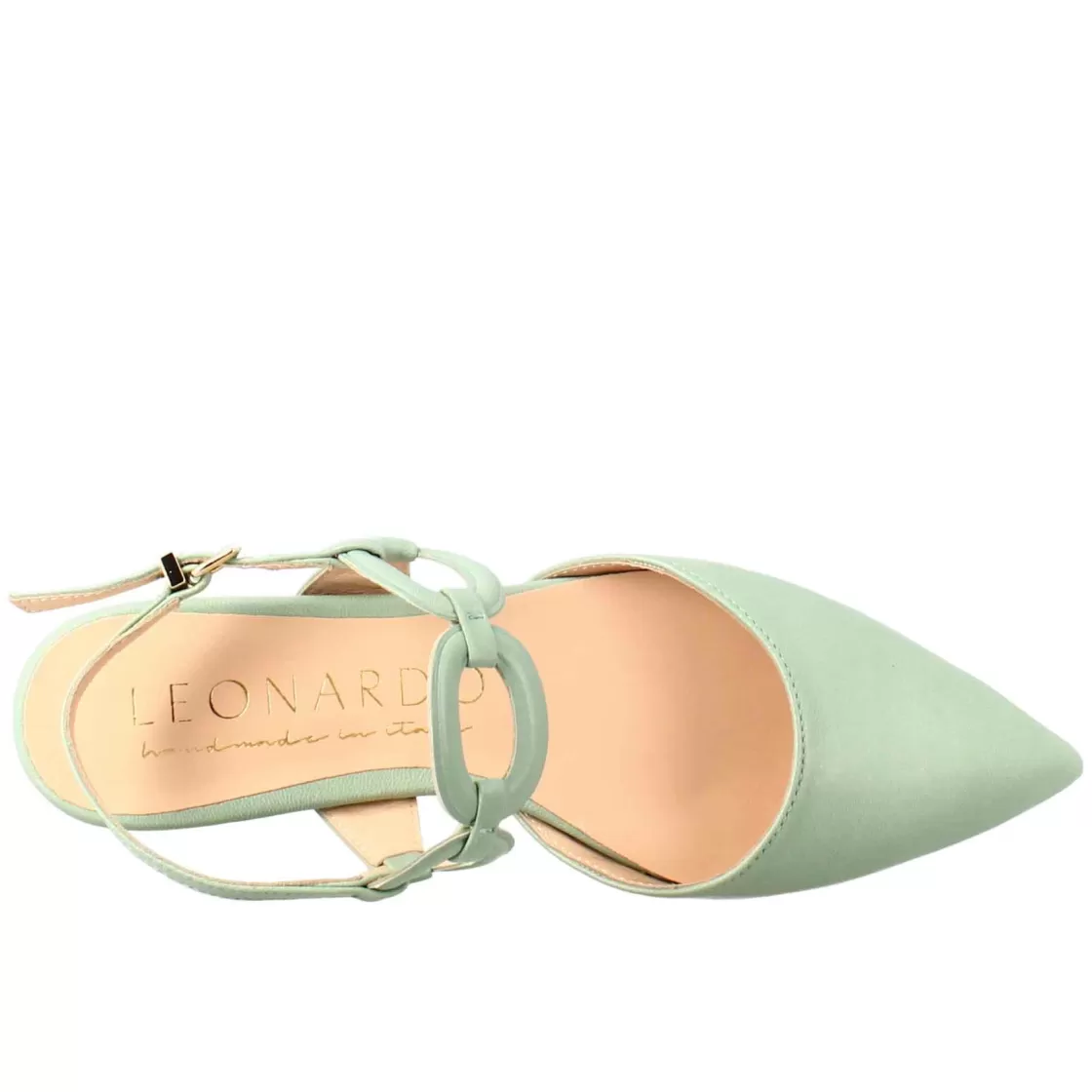 Hot Leonardo Shoes Sandalo Chiuso Tacco Medio Da Donna A Punta In Pelle Colore Verde