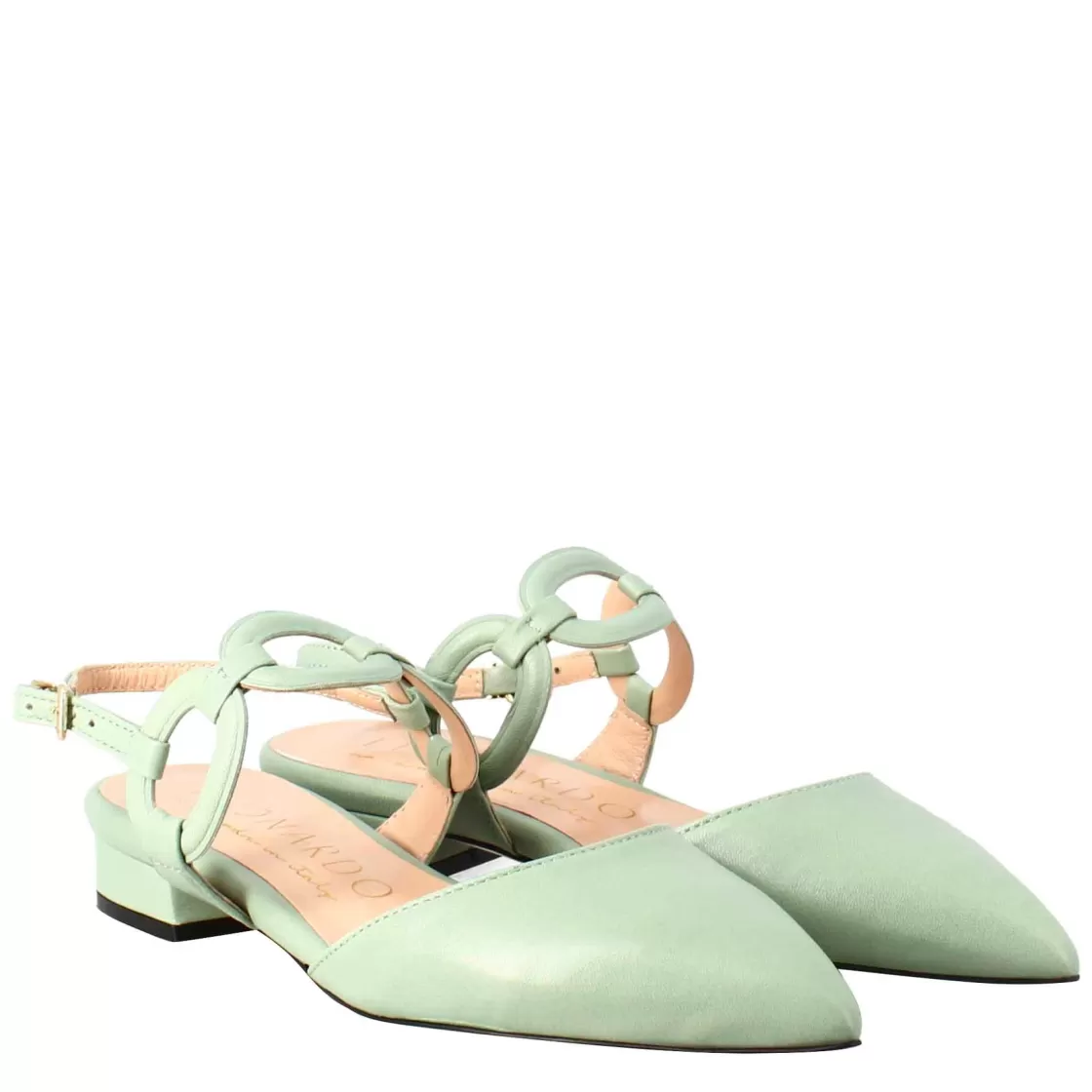 Hot Leonardo Shoes Sandalo Chiuso Tacco Medio Da Donna A Punta In Pelle Colore Verde
