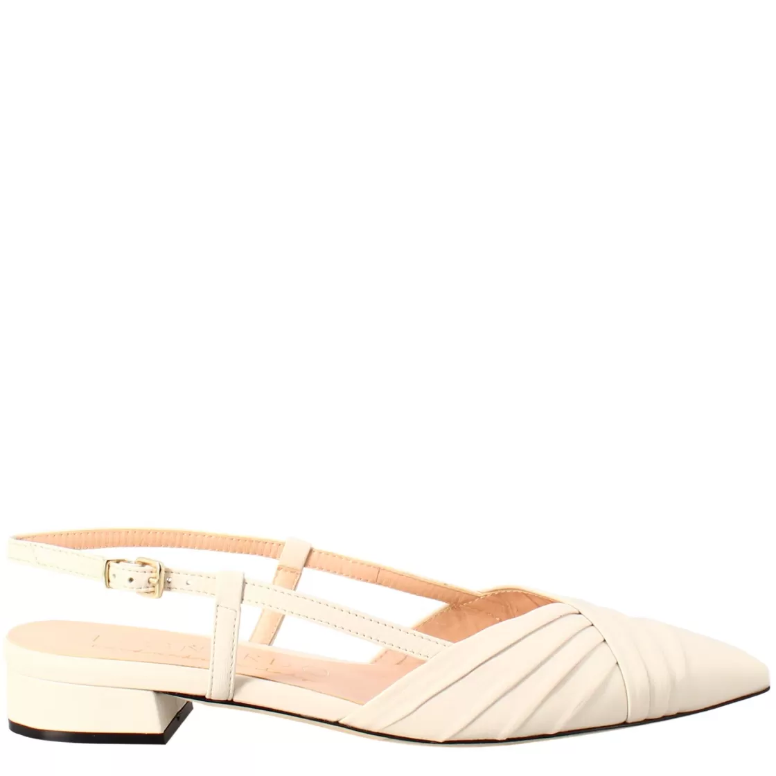 Clearance Leonardo Shoes Sandalo Chiuso Tacco Medio Da Donna A Punta In Pelle Plissè Colore Beige