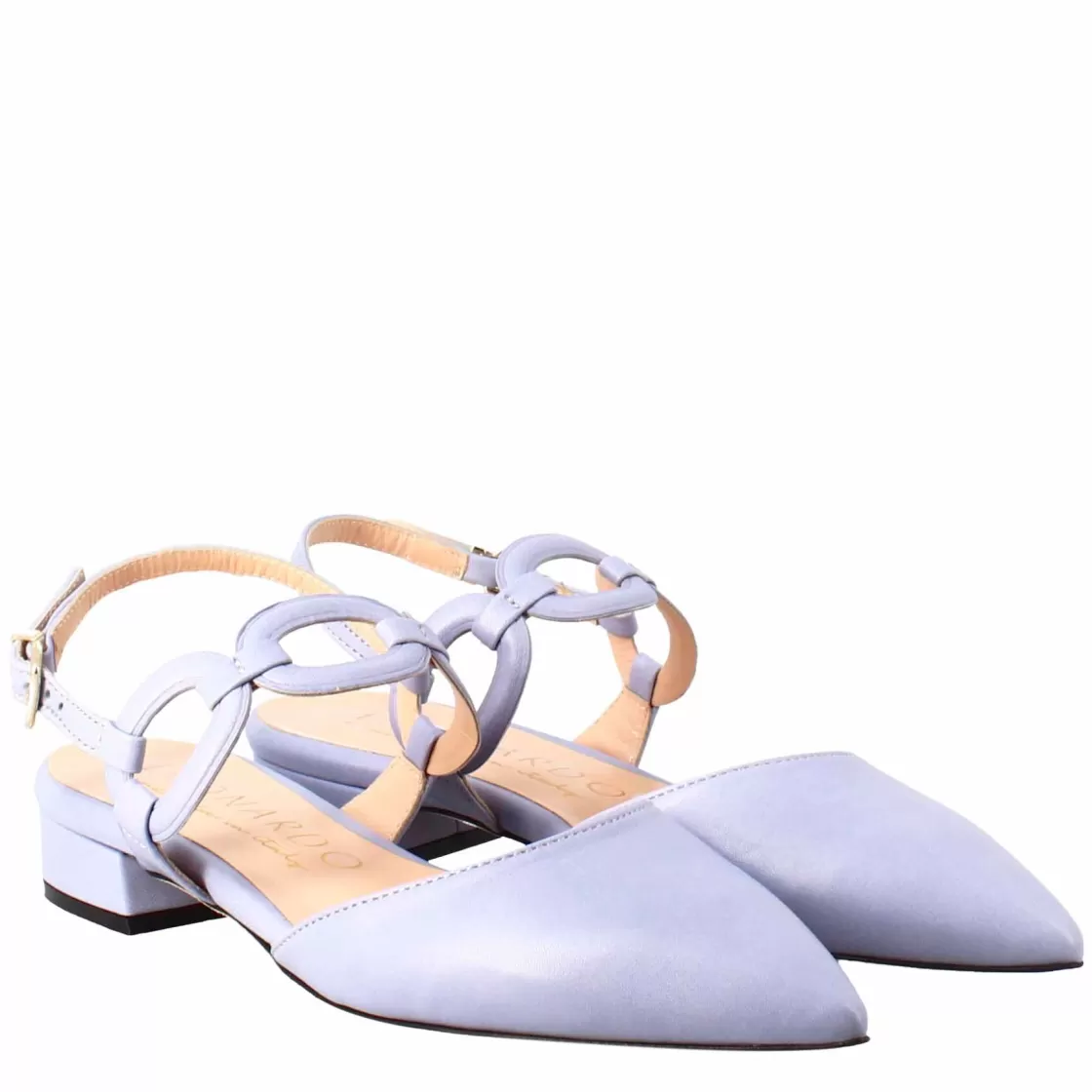 Store Leonardo Shoes Sandalo Chiuso Tacco Medio Da Donna A Punta In Pelle Plissè Colore Glicine Viola