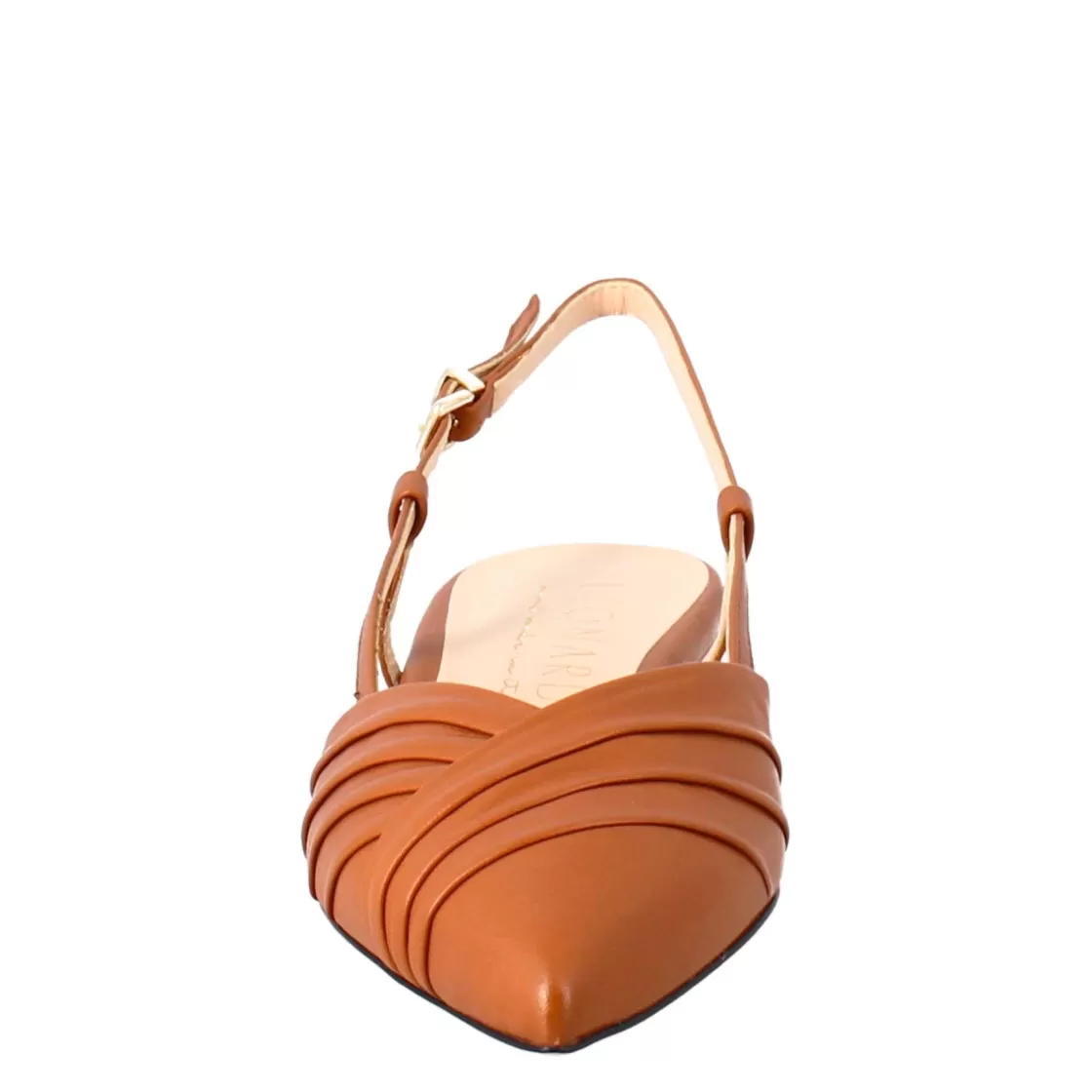 Store Leonardo Shoes Sandalo Chiuso Tacco Medio Da Donna A Punta In Pelle Plissè Colore Marrone