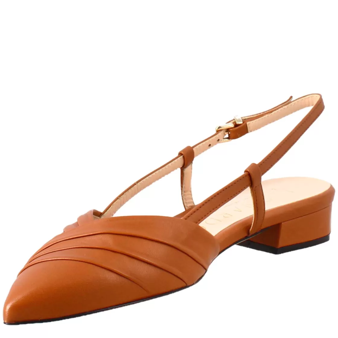 Store Leonardo Shoes Sandalo Chiuso Tacco Medio Da Donna A Punta In Pelle Plissè Colore Marrone