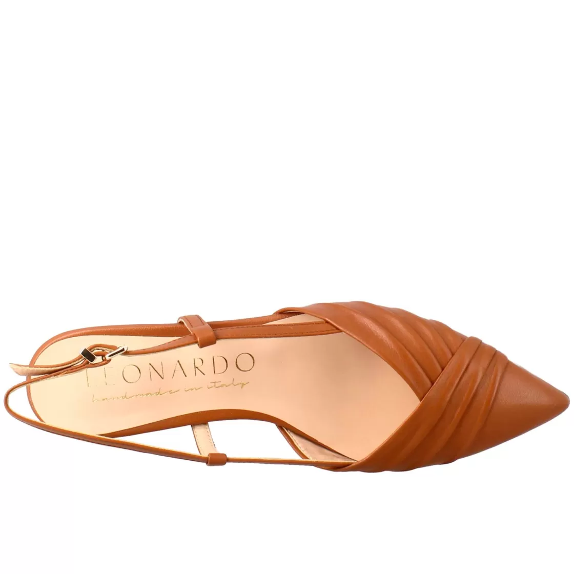 Store Leonardo Shoes Sandalo Chiuso Tacco Medio Da Donna A Punta In Pelle Plissè Colore Marrone