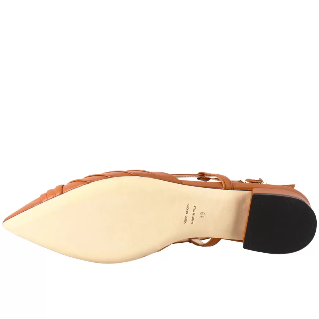 Store Leonardo Shoes Sandalo Chiuso Tacco Medio Da Donna A Punta In Pelle Plissè Colore Marrone