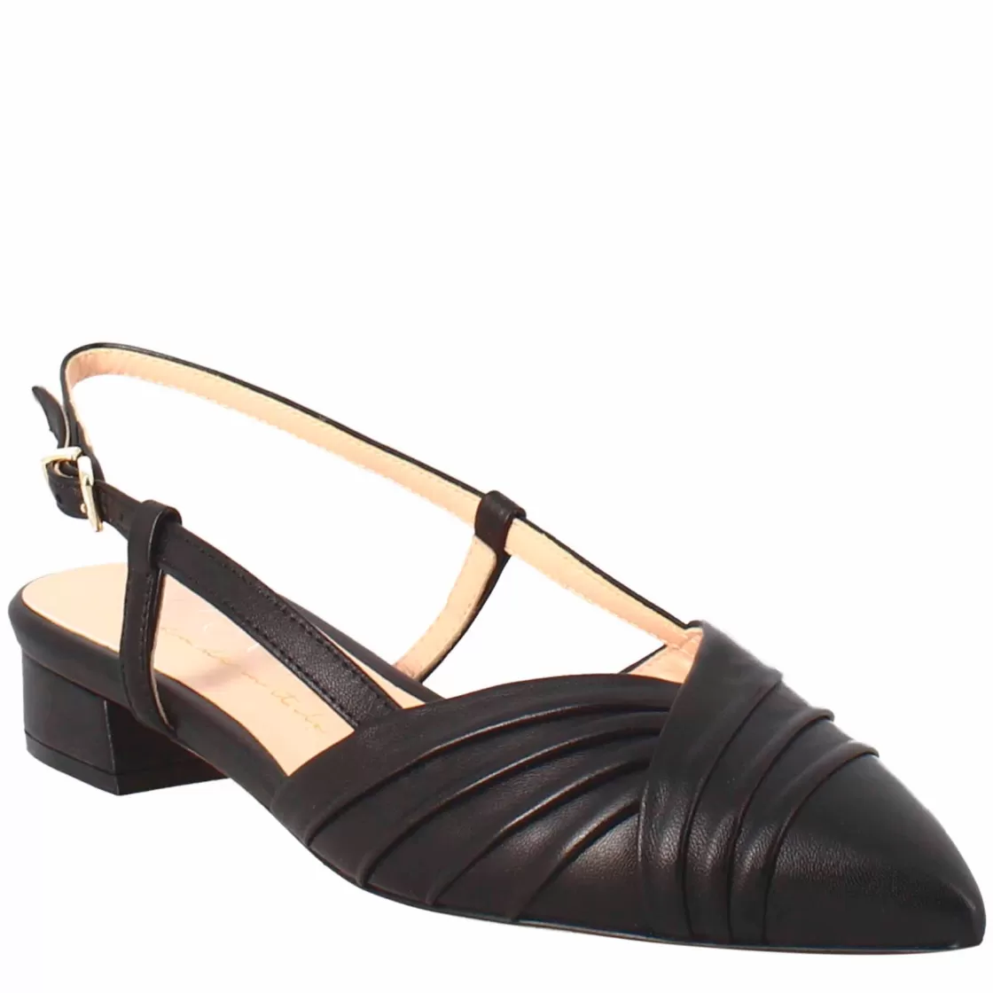 Best Sale Leonardo Shoes Sandalo Chiuso Tacco Medio Da Donna A Punta In Pelle Plissè Colore Nero