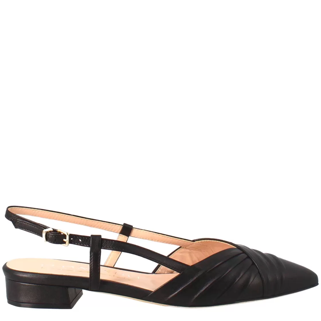 Best Sale Leonardo Shoes Sandalo Chiuso Tacco Medio Da Donna A Punta In Pelle Plissè Colore Nero