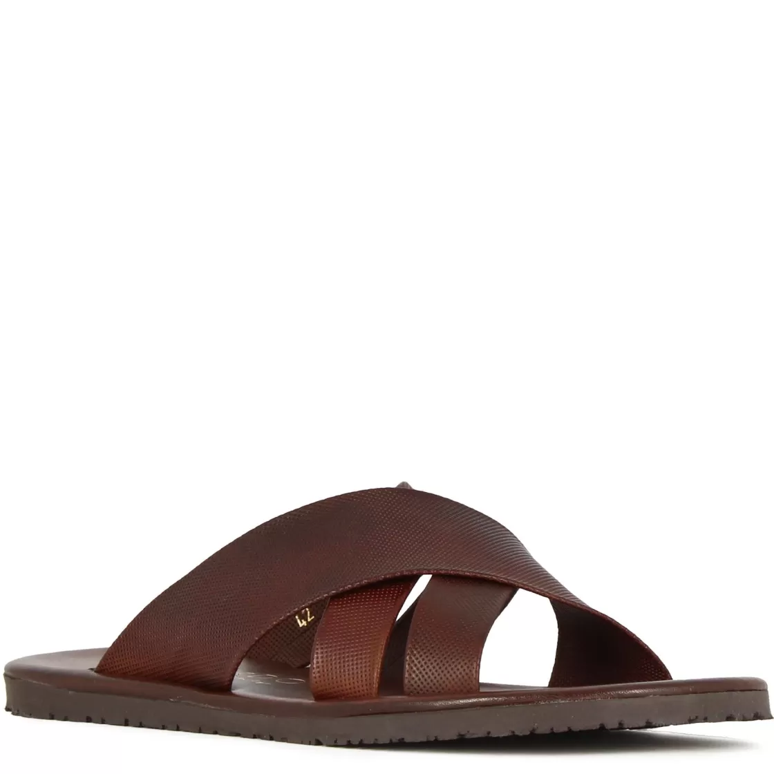 Cheap Leonardo Shoes Sandalo Ciabatta Da Uomo Con Fasce In Pelle Colore Fatte A Mano Marrone