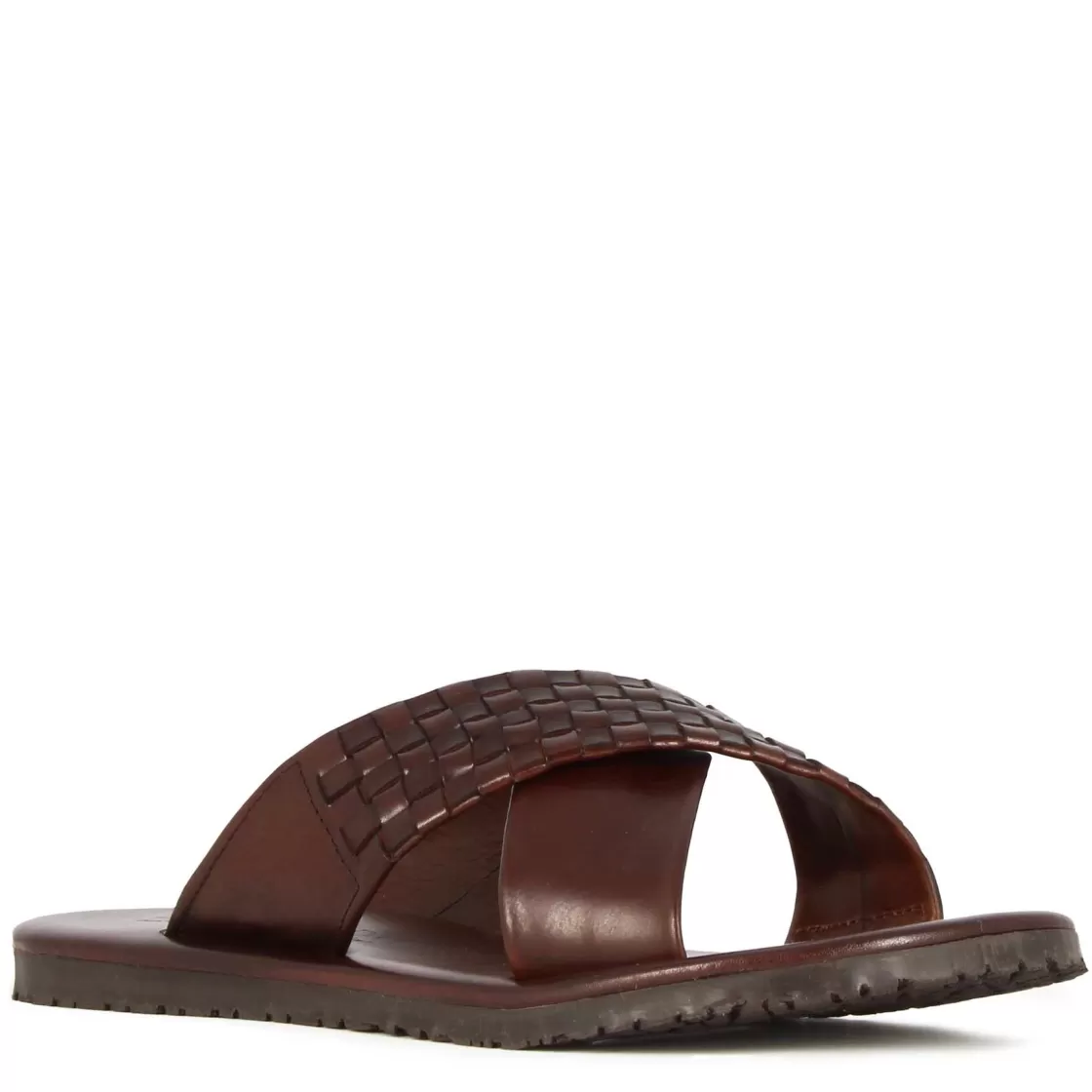 Store Leonardo Shoes Sandalo Ciabatte A Doppia Fascia Da Uomo In Pelle Colore Fatte A Mano Marrone