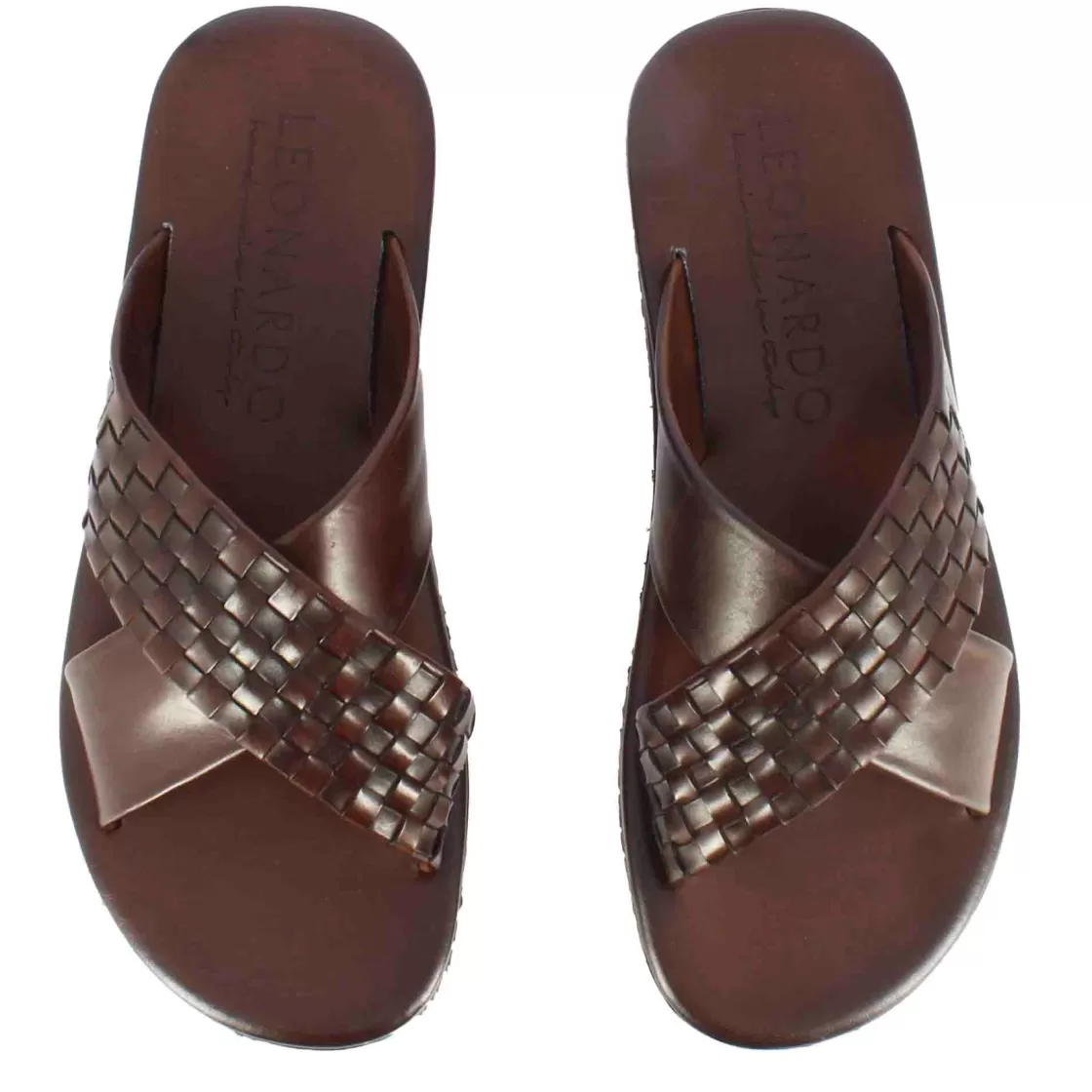 Store Leonardo Shoes Sandalo Ciabatte A Doppia Fascia Da Uomo In Pelle Colore Fatte A Mano Marrone