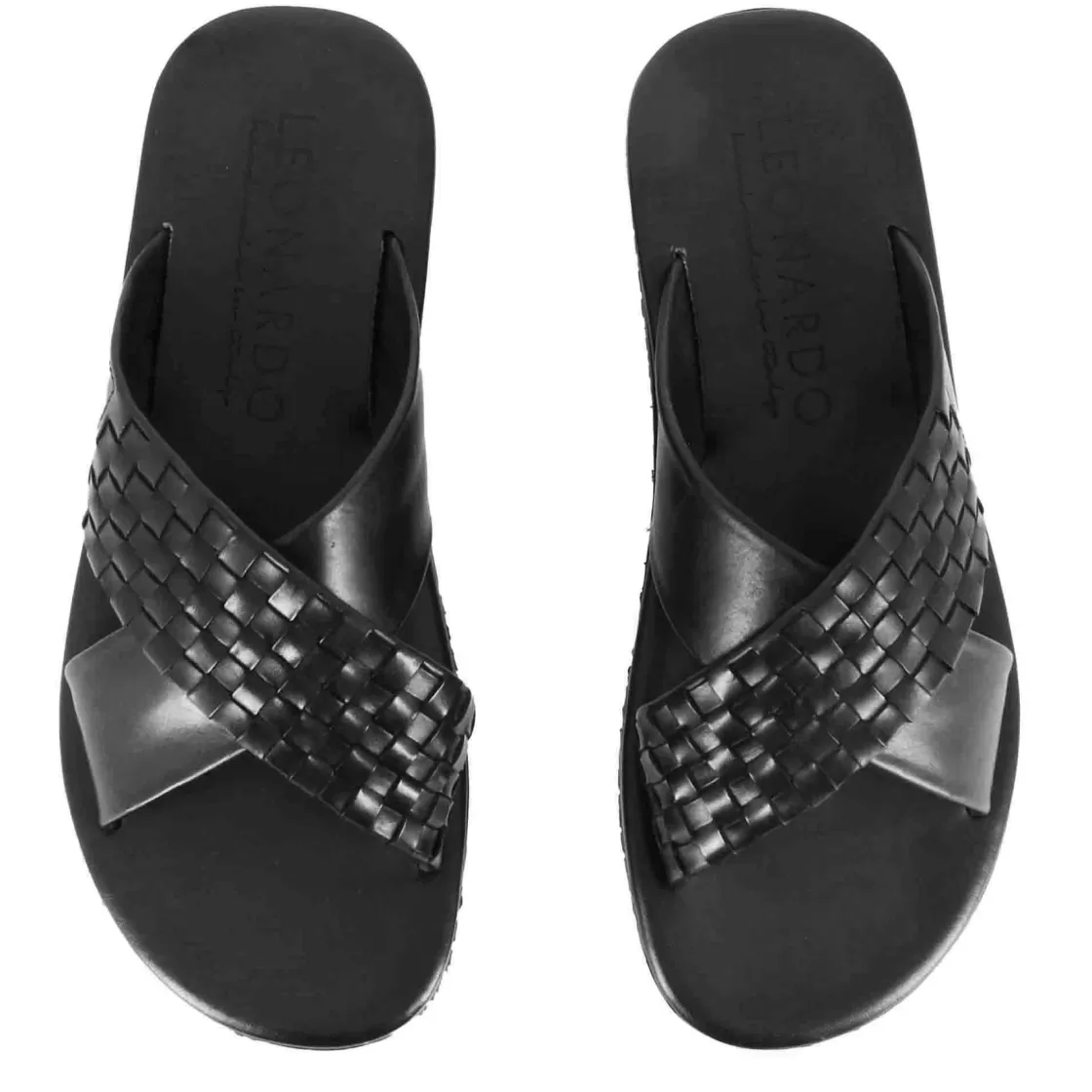 Discount Leonardo Shoes Sandalo Ciabatte A Doppia Fascia Da Uomo In Pelle Colore Fatte A Mano Nero