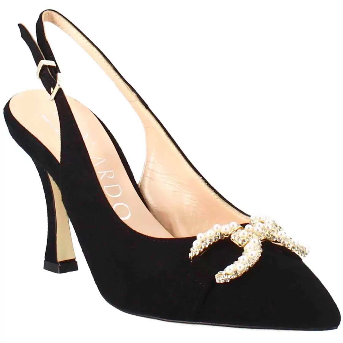 New Leonardo Shoes Sandalo Da Donna A Forma In Pelle Scamosciata Colore Con Glitter Applicati Nero
