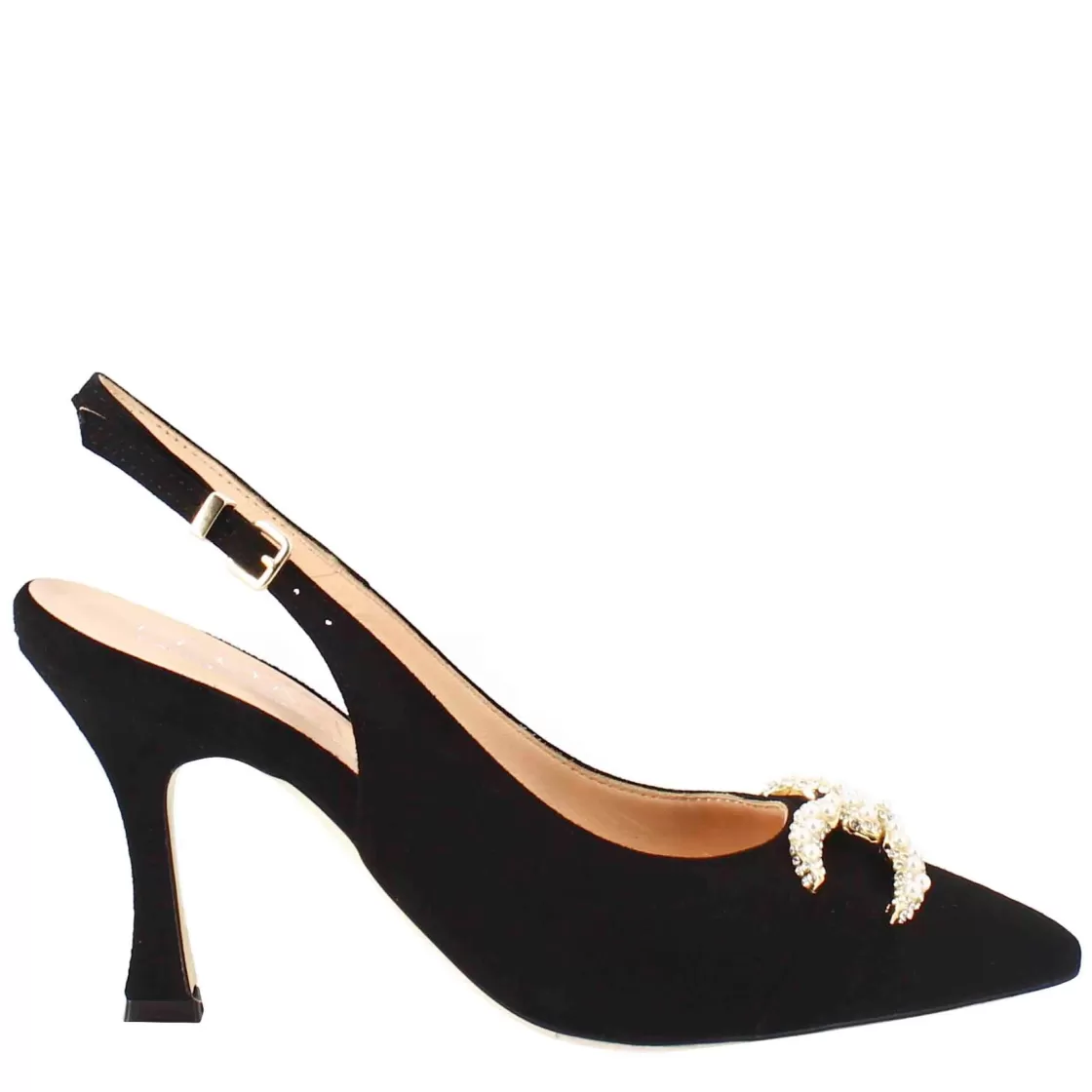New Leonardo Shoes Sandalo Da Donna A Forma In Pelle Scamosciata Colore Con Glitter Applicati Nero