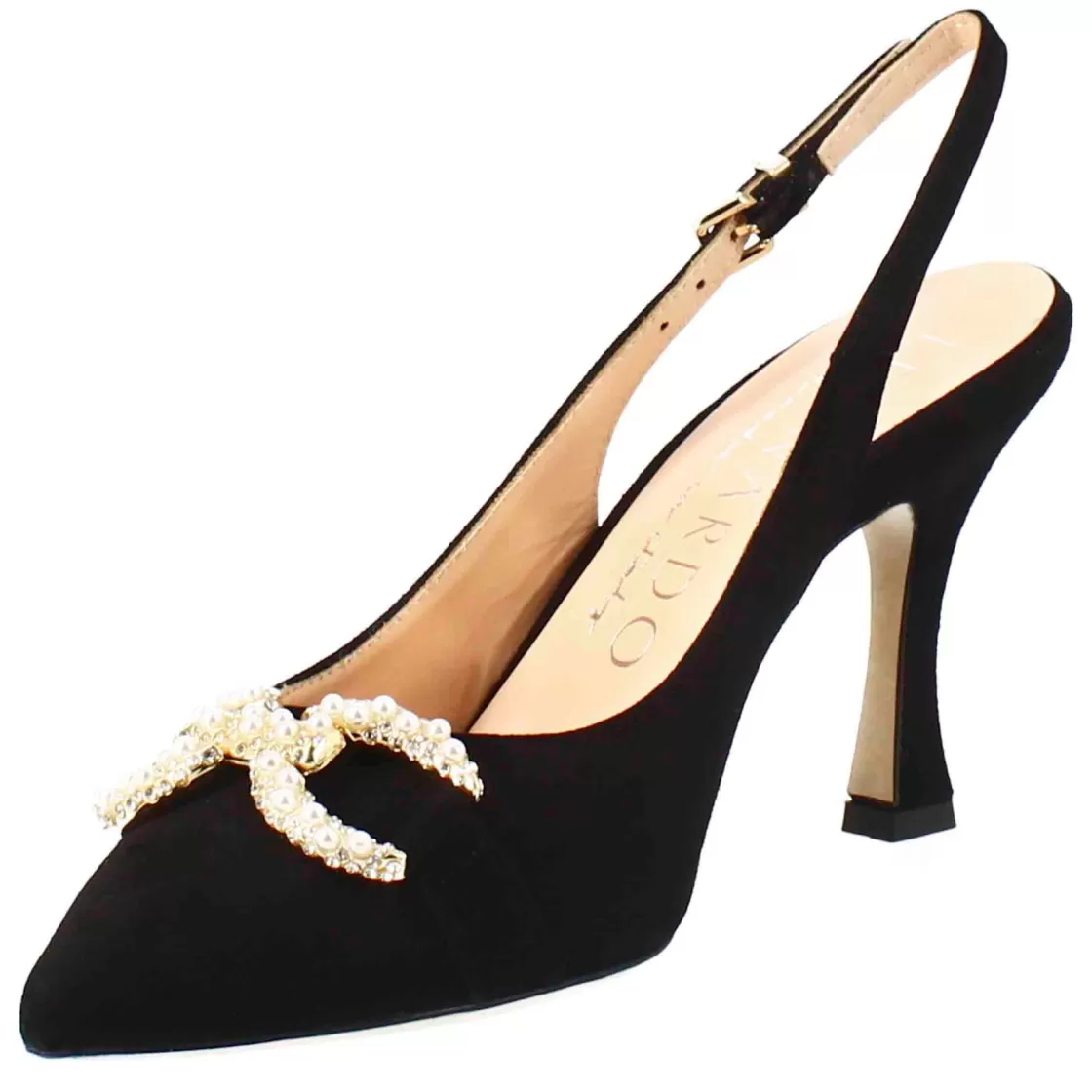 New Leonardo Shoes Sandalo Da Donna A Forma In Pelle Scamosciata Colore Con Glitter Applicati Nero
