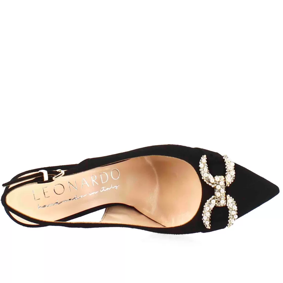 New Leonardo Shoes Sandalo Da Donna A Forma In Pelle Scamosciata Colore Con Glitter Applicati Nero