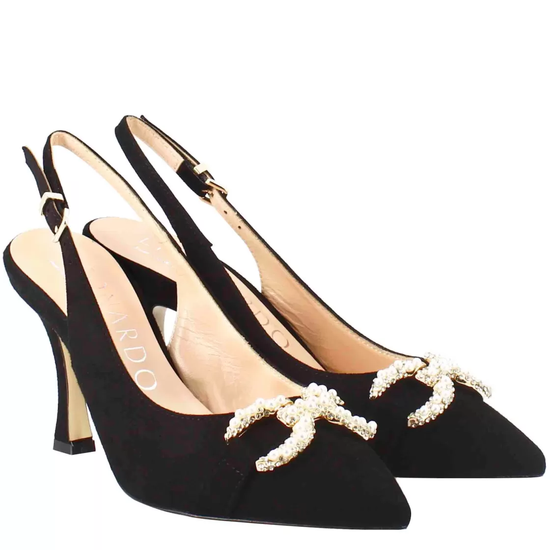 New Leonardo Shoes Sandalo Da Donna A Forma In Pelle Scamosciata Colore Con Glitter Applicati Nero