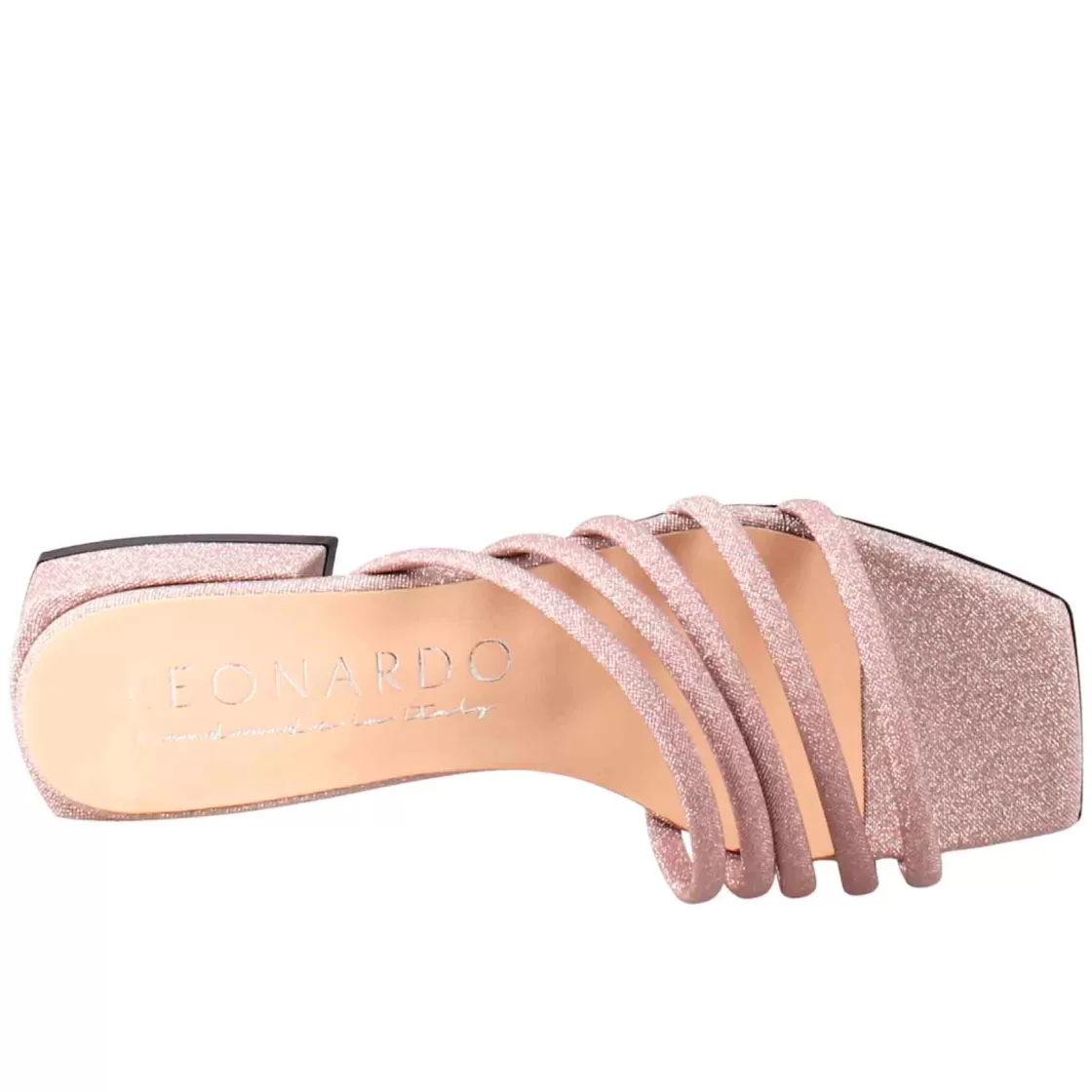 Best Leonardo Shoes Sandalo Da Donna A Forma Squadrata In Pelle Con Glitter Rosa