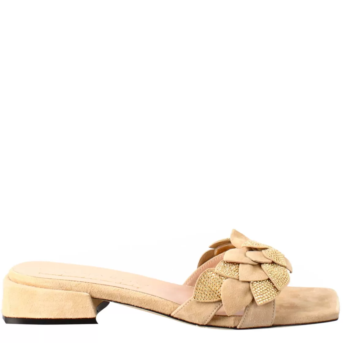 Store Leonardo Shoes Sandalo Da Donna A Forma Squadrata In Pelle Scamosciata Con Glitter Beige